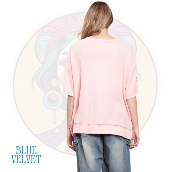 8V BLUE VELVET Super Soft Studded Star Patch Tee in Pink - Picture 2 of 2